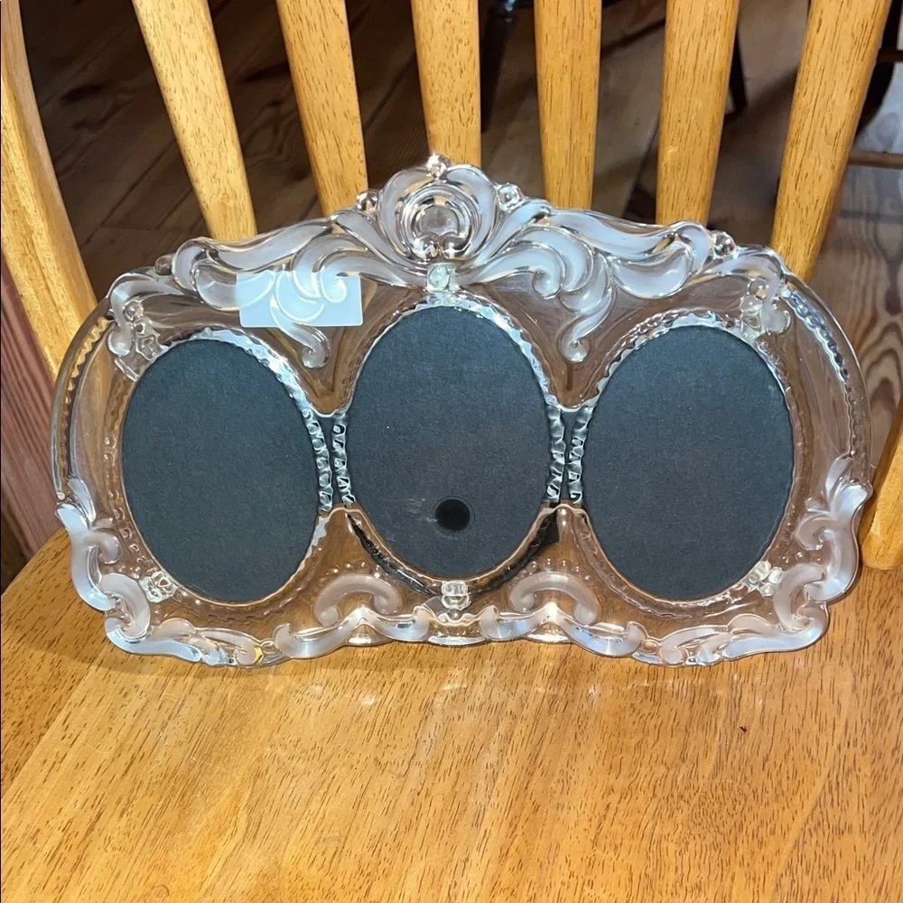 Mikasa Crystal Triple Picture Frame Embossed Floral 13”x7.3” (holds 3-3x4 Photo)